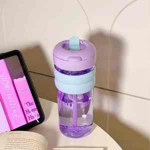 Nouvelle tasse élégante et simple réutilisable avec paille, grande capacité, double boisson, en plastique, portable, avec infuseur à thé, sans danger pour les aliments, idéale pour l'été - Product Image 3