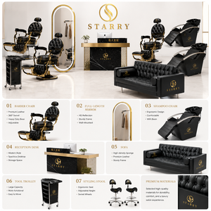 Starry Black Gold <strong>Barber</strong> <strong>Set</strong> Hydraulic Chair Full Package Customized Multi-Color Classic <strong>Barber</strong> Chairs for Sale - Product Image 1