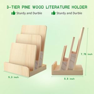 Support de présentation de brochures en bois de pin à 3 niveaux, porte-brochures, support de littérature, support de cartes postales, support de prospectus, présentoir de magazines - Product Image 3