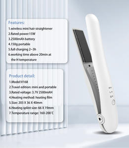 מחליק שיער חשמלי מיני נייד אלחוטי נטען עם חימום PTC ותצוגת LED לטמפרטורה, עשוי פלסטיק - Product Image 6