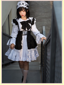 <span class=keywords><strong>Tenue</strong></span> de femme de chambre Lolita Cosplay Cute Sexy Erotic Kawaii Cafe Costume Black White Men Uniform Apron Dress Cute Bowknot - Product Image 4