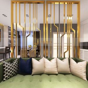EX344 Modern Stainless Steel <b>Screen</b> Laser Cut Metal Room Divider 3D Pattern Gold Multi Functional Room Partition - Product Image 5