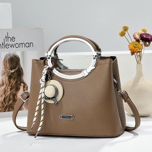 Tote <b>Bag</b> Maroon Lychee Pattern With Pendant Shoulder <b>Crossbody</b> <b>Bag</b> For Women Leisure Travel - Product Image 2