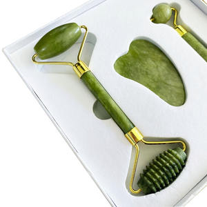 Masseur facial à marque privée 3 en 1, outil facial, rouleau de jade 100% naturel, ensemble Gua Sha, jade Xiuyan - Product Image 4