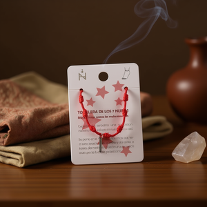 Cavigliera con nodo a sette stelle in acciaio inossidabile, rosso, fatta a mano, amuleto di protezione per donna, gioielli alla moda. - Product Image 2