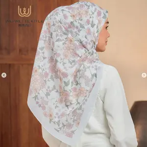 Wholesale Soft Premium Cotton Voile Bawal Muslim Japanese Square Printed Hijab Malaysia Tudung Scarf Hijabs
