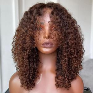 <span class=keywords><strong>Parrucca</strong></span> Frontale in Pizzo Ricci Afro Corti Marrone con Mèches, 100% Capelli Umani Veri, Ricci Crespi, Trasparente HD, per Vendita all'Ingrosso - Product Image 3