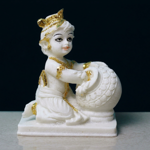 Elegant Nirmala Handicrafts White Resin Buddha <b>Statue</b> <b>Gold</b> Accents | Art Deco Handmade Meditating Lotus Base Figurine Rajasthan - Product Image 1