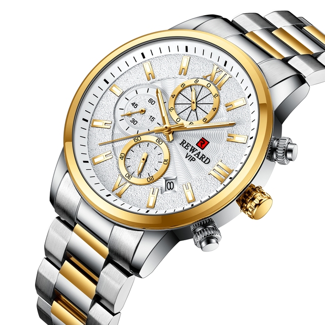 Reward Luxury Watches Man Fashion 3 Time Zone Chronograph Customized Silver Gold Big Size Quartz Watch Montre Hombre