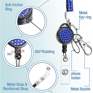Sangle Lanière Id Bling Cristal Strass Diamant Rétractable <span class=keywords><strong>Cou</strong></span> Badge Clés Titulaire Téléphone Id Nom Travail Carte Bobine Clip <span class=keywords><strong>Porte</strong></span>-clés - Product Image 3