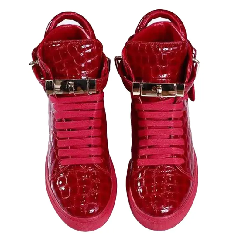 Embossed Women High Top Sneakers Lock Lace Red Sneakers Real Leather Designer Flat Shoes Black Leather Men Sneakers Casual Shoes