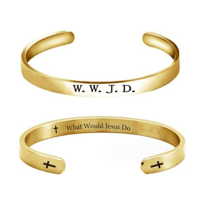 Venta al por Mayor de Camisetas Personalizadas con la Frase Cristiana W.W.J.D. Brazalete Impermeable de Acero Inoxidable Chapado en Oro Negro de 18K, Joyería Unisex, Brazalete de Regalo - Product Image 1
