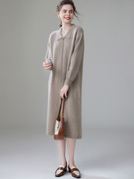 2024 à la mode pull en cachemire jupe col polo ample à manches longues plaine polyvalent Vintage 100% robe en cachemire