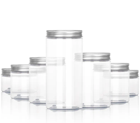 Conteneur en plastique transparent cylindrique de 140 ml à 250 ml avec couvercle à vis en aluminium, tailles 140 ml à 250 ml, pour aliments en conserve, aliments pour animaux, collations, bonbons