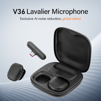 Mikrofon Lavalier V36 AI Peredam Kebisingan, Transmisi Stabil 200M, Daya Tahan Baterai 32 Jam, Nirkabel, Android, Tipe-C, Plug and Play, Otomatis