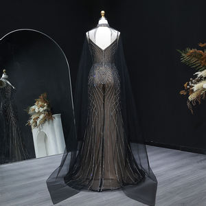 Sharon dedi sssaid Sparkle kristal mavi Mermaid abiye pelerin kollu siyah çıplak kızlar balo parti önlükler - Product Image 5