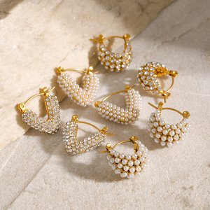 <span class=keywords><strong>Orecchini</strong></span> a Cerchio J&D Antitarnish in Acciaio Inossidabile 18K, Gioielli da Matrimonio a Forma di V con Perle - Product Image 3