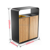 Contenedor de Basura Doble de Aluminio Reciclado, Cubo de Basura de Madera, Contenedor de Basura de Plástico y Madera, Contenedor de Basura Grande para Clasificación de Residuos