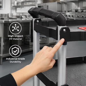 Chariot de service pliable robuste à 3 niveaux avec roues universelles, compartiments en PP, facile à déplacer, chariot de livraison alimentaire pliable avec poignée télescopique - Product Image 5