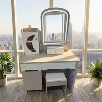 Ensemble de coiffeuse moderne en bois blanc crème avec miroir LED sur pied et rangement pour chambres de filles et hôtels