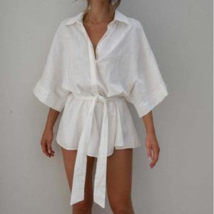 Mono corto holgado de mujer con solapa, manga media y cinturón, nuevo estilo, a la moda - Product Image 5