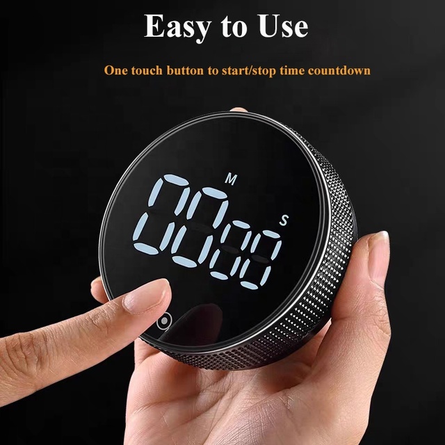 Digital Visual LED Display Magnetic Rotary Dial Productivity Timer with 3 Levels Volume Round Shape for Fitness Baking Studying