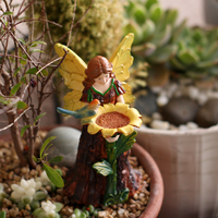 Figurine de fée forestière en résine avec tournesol et oiseau, ornement de jardin miniature pour la décoration de patio extérieur