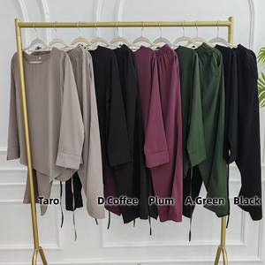2025 nuovo abbigliamento quotidiano Nida tessuto Muslim da donna Co Ord abbigliamento islamico donna Abaya modesto Top <span class=keywords><strong>Pants</strong></span> Set 2 pezzi - Product Image 6