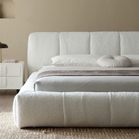 Lit Moderne de Luxe en Bois de Marshmallow, Cadre Personnalisable, Design Minimaliste Italien & Wabi-Sabi, Coussin en Laine d'Agneau, 2m x 2m