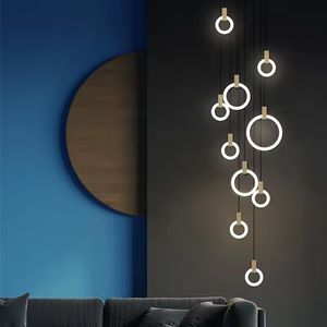 Nuevo diseño, luz colgante, escalera larga, anillos colgantes, círculo LED redondo, candelabro de doble altura - Product Image 6