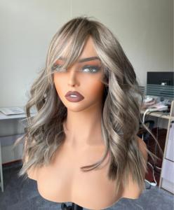 Peluca grande de encaje de pelo europeo de grado 12a de Instock, peluca con flecos frontales de encaje HD de color rubio ceniciento con forro de seda para mujer - Product Image 1