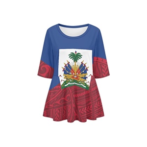 T-shirt ample et décontracté pour <span class=keywords><strong>femme</strong></span>, imprimé drapeau d'Haïti, manches courtes, style <span class=keywords><strong>tunique</strong></span> mignon, idéal pour l'été - Product Image 1
