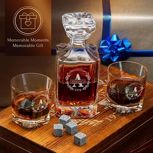 Whisky Glass And Decanter HUAHANGNA Custom Logo Engrave 26oz Crystal Glass Whisky Decanter And Rock Glasses For Whiskey Liquor Bourbon In Gift Box Set