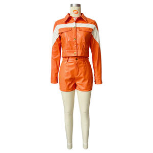 Giacche Crop da donna in due pezzi Faux pelle Fashion da donna abiti da donna pantaloncini da motociclista primavera estate abbigliamento da strada - Product Image 4