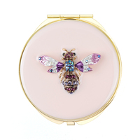 Miroir compact en alliage de zinc plaqué, motif flamant rose, cadeau pour filles, haute qualité, délicat, luxe, bijoux, miroir de maquillage en métal