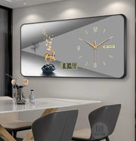 Impresionante Reloj de Pared Analógico-Digital con Diseño Expuesto y Elementos Dorados de Paisaje para Sala de Estar con Visualización de Agujas