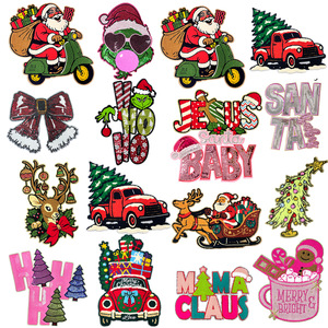 Bordado personalizado Chenille parches oro brillo Navidad Claus Feliz brillante parche hierro en Chenille parches para ropa - Product Image 1