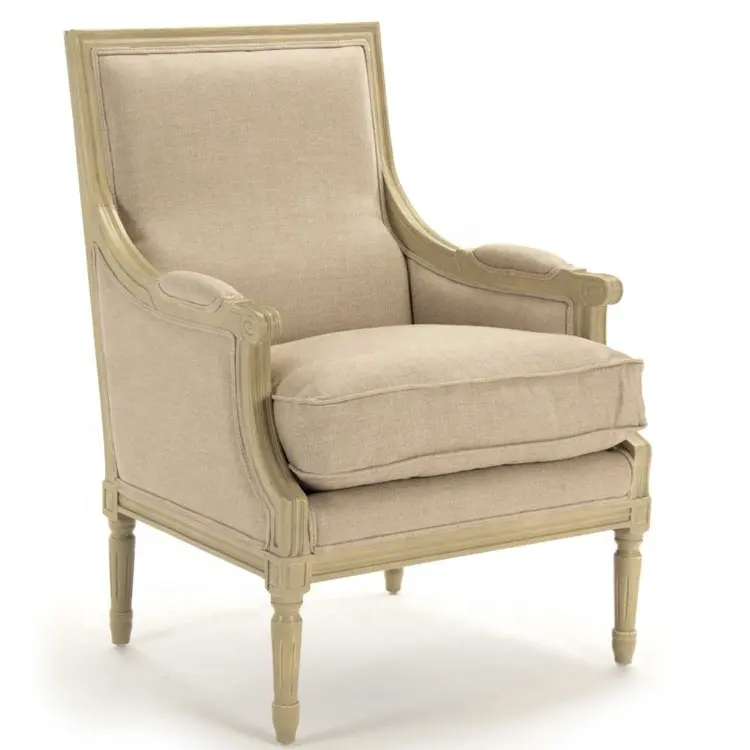 Hot selling French Farmhouse antique wooden single vine sofa chair Natural Linen Accent Chair
