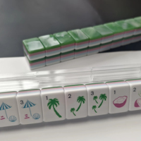 160 Set Mahjong Amerika Motif Riviera Stripe Lapisan Emerald Pink Biru Putih dengan Seni Palem untuk Pajangan
