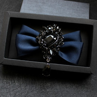 Nœuds papillon durables noirs à strass en forme de flèche pour costumes de mariage pour hommes, tenues de marié, nœuds papillon élégants pour hommes, pour fêtes, cadeaux d'entreprise
