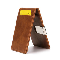Dompet logam tempat kartu identitas bisnis pria, grosir dengan klip uang kertas dan tempat kartu kredit kulit PU pendek