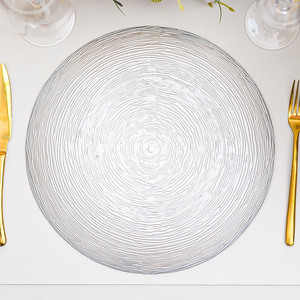Placas de cargador de vidrio blanco azul a granel ecológicas con <span class=keywords><strong>vajilla</strong></span> de borde dorado para platos inferiores para fiestas de boda - Product Image 6