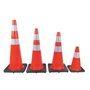 Cono de Tráfico de Alta Visibilidad Naranja y Negro con Base de Goma de PVC Resistente, Producto de Seguridad Vial y Advertencia de Tráfico - Product Image 1