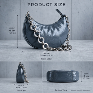 Women Crescent Crossbody <b>Bag</b> Glossy Crinkle PU Leather Zipper Purse <b>Silver</b> Chain Strap <b>Small</b> Fashion Shoulder <b>Bag</b> OEM ODM - Product Image 5
