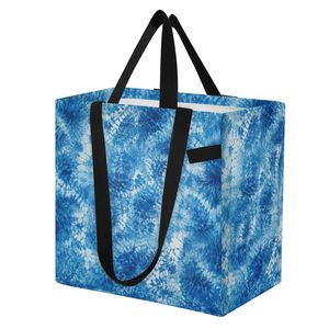 Wholesale Blue Shibori Print Polyester Canvas Tote 32L Double Handle Eco-Friendly <b>Beach</b> Summer <b>Bag</b> - Product Image 2