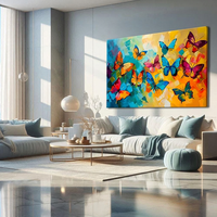 Tableau mural papillon encadré, impression d'art abstrait grand format, art mural coloré, papillon abstrait sur cadre en bois tendu