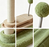 Tropische bananenblad sisal krabpaal, krabplank met massief houten voet, pluche bal met veer & hangende fruit speeltjes