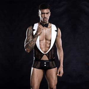 Costume de jeu de rôle de majordome séduisant, uniforme en maille noire transparente, lingerie érotique de boîte de nuit, costume de cosplay de serveur <span class=keywords><strong>sexy</strong></span> pour hommes - Product Image 5