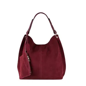 Tas Bahu Kulit Asli Wanita, Tas Dompet Hobo Besar Kulit Suede, Tas Kantor, Belanja, Bepergian