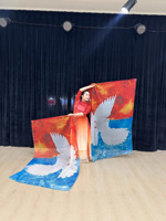Nouveau drapeau de louange en mousseline de polyester écologique imprimé, motif colombe sexy, pour la danse, la paix, écharpe blanche créative, usage domestique, fête costumée